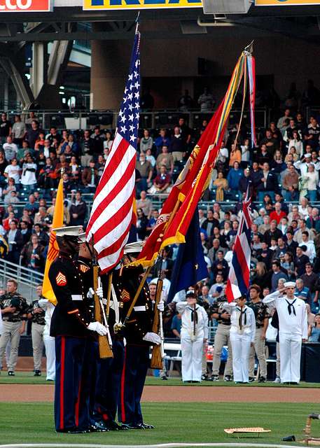 New Jersey National Guard Soldiers hold the American Flag along side other  service members and veterans at MetLife Stadium in East Rutherford, New  Jersey, Nov. 6, 2022. Soldiers of the New Jersey