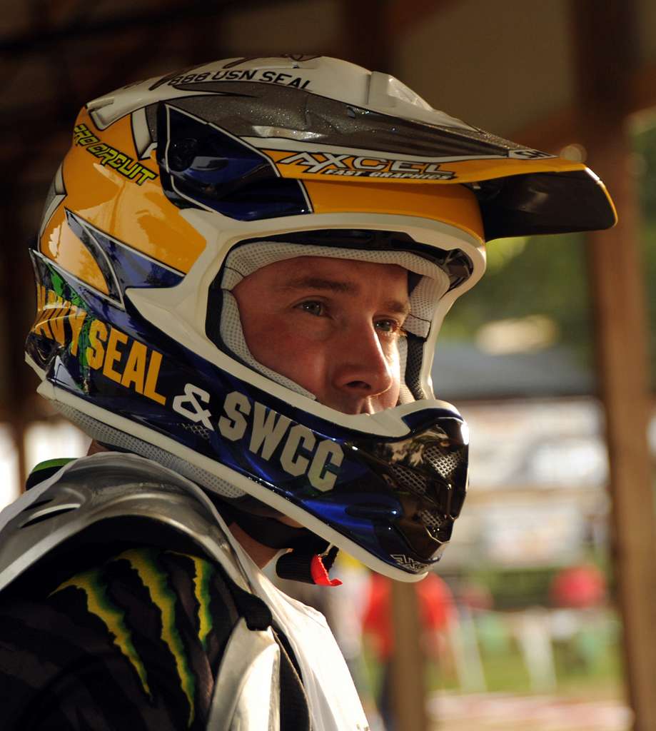 Special Warfare Operator 1st Class (SEAL) Stacey Virgin mentally prepares for his first event, as one of 1,386 racers qualified to compete in the Air Nautiques Amateur National Motocross championships.