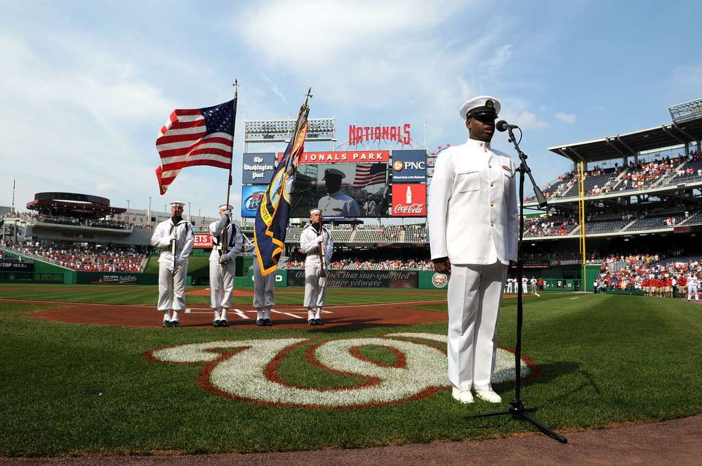 Screech, the Washington Nationals' mascot, offers Chief Navy