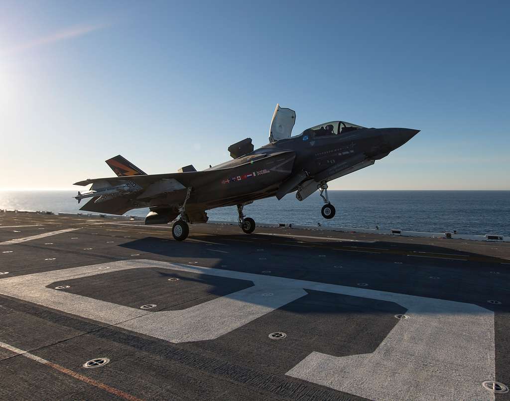 An F-35B Lightning II short takeoff/vertical landing (STOVL) aircraft ...