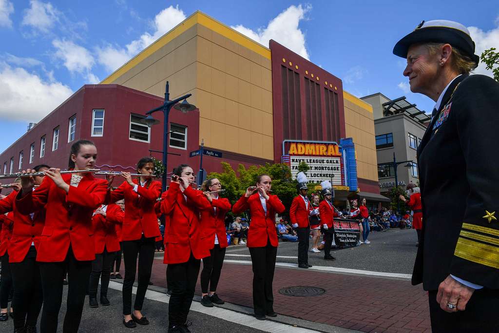 Vice Adm. Nora Tyson, commander, U.S. 3rd Fleet, observes the Ridgetop  Middle School Marching Band during the 69th annual Bremerton Armed Forces  Day Parade in Bremerton, Wash. - PICRYL - Public Domain