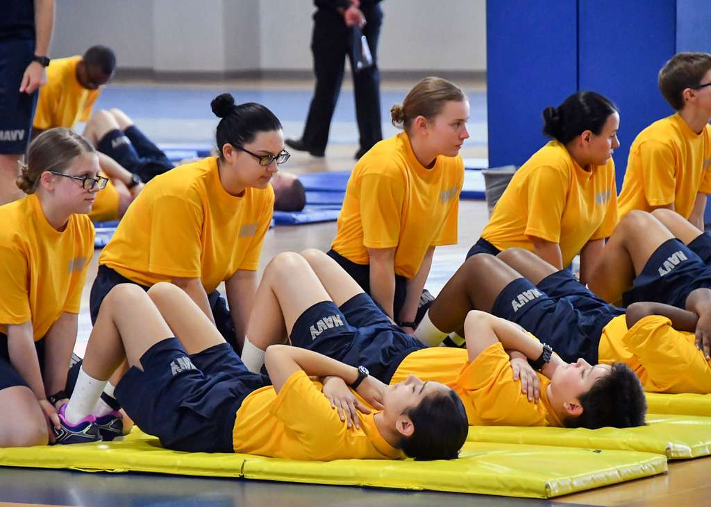 Recruits perform the curl up portion of their initial physical