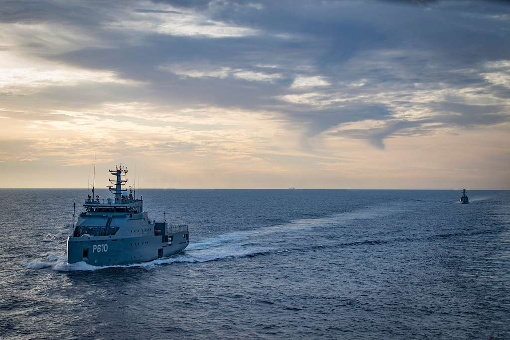 Tunisian navy ships offshore patrol vessel Jugurtha (P 610), left, and ...