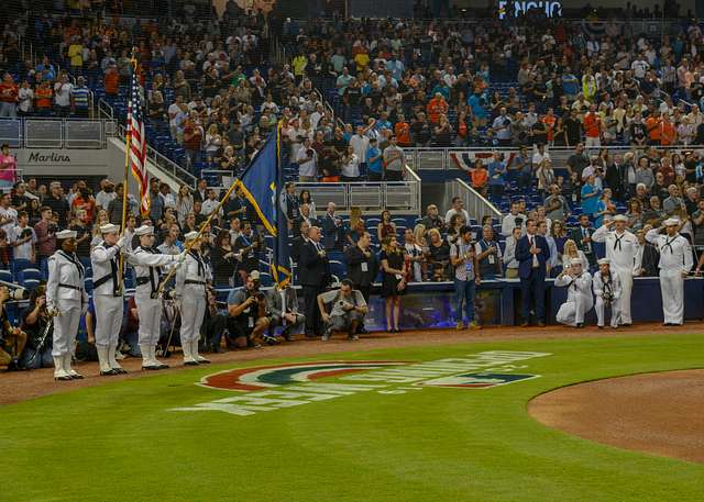 The color guard parades the colors before a Miami Marlins game at Marlins  Park in Miami, Fla., during Fleet Week Port Everglades. - PICRYL - Public  Domain Media Search Engine Public Domain Search