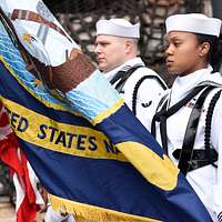 SAN DIEGO (April 24, 2016) Members of the color guard from the aircraft  carrier USS Theodore Roosevelt (CVN 71) parade the colors on the field at  Petco Park, home field of the